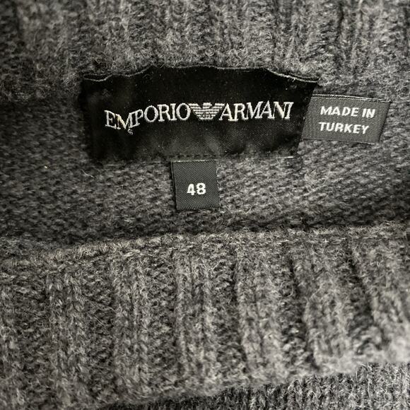 Emporio Armani Wool Sweater Men's Gray Pullover Crewneck Embroidered Logo 48 M - Picture 4 of 6